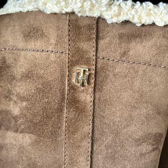 Tommy Hilfiger Brown Suede Knee High Boots Sherpa Trim Low Heel Zip – Women’s - Picture 5 of 8